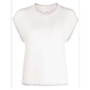 Lisa Yang cashmere sweater size 1 small whipstitched trim cream Sleeveless NWT